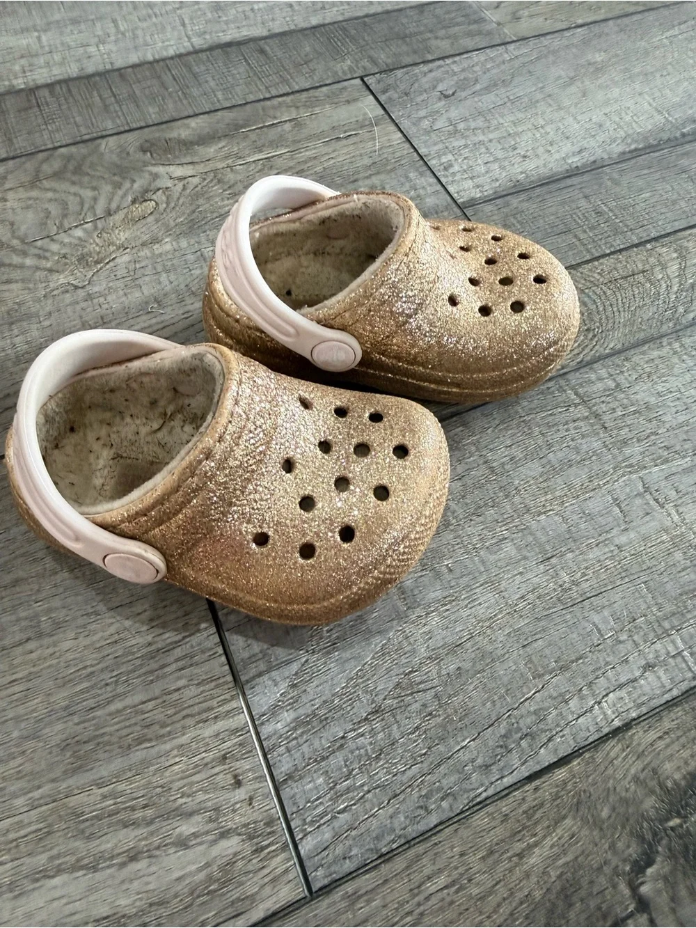 Baby Croc Shoes in Rose Gold with Pink Strap
